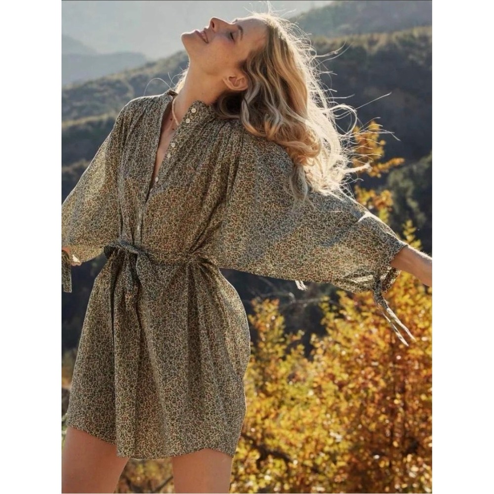 Doen Opal Dress Janine Floral Liberty of London Cotton Belted Green Lg